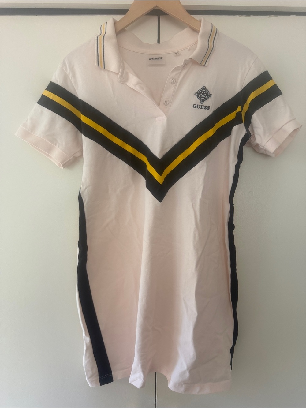 GUESS Pale Pink Polo Dress with Black & Yellow Chevron